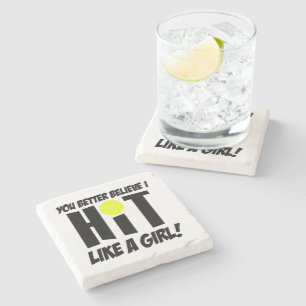 hit like a girl volleyball stone coaster