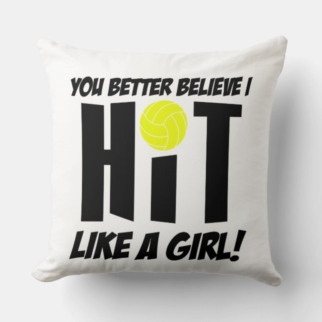 hit like a girl volleyball throw pillow (Front)