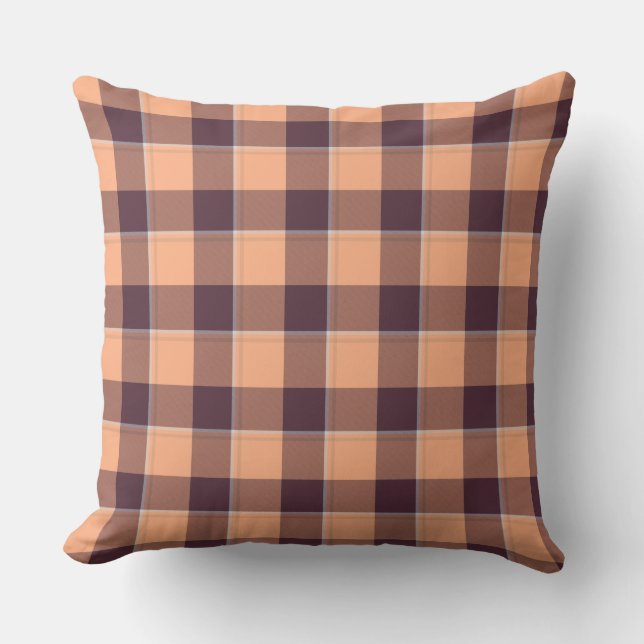 Hit Pink and Livid Brown Plaid Throw Pillow (Front)