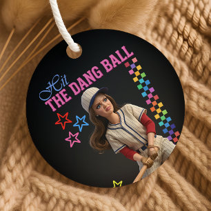 Hit The Dang Ball Funny Baseball Mom Doll Face Favour Tags