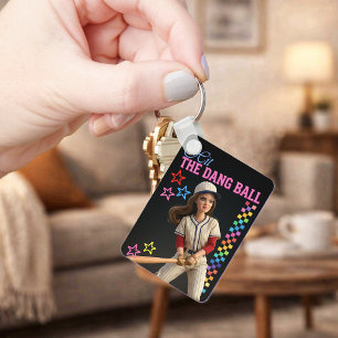 Hit The Dang Ball Funny Baseball Mom Doll Face Keychain
