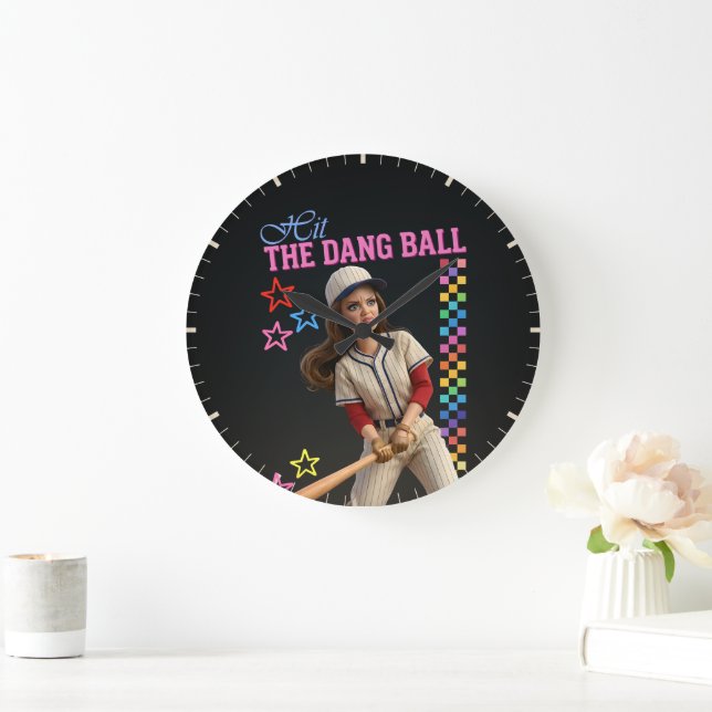 Hit The Dang Ball Funny Baseball Mom Doll Face Large Clock (Home)