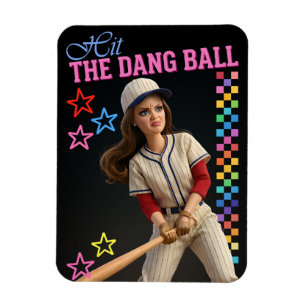 Hit The Dang Ball Funny Baseball Mom Doll Face Magnet