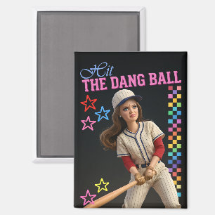 Hit The Dang Ball Funny Baseball Mom Doll Face Magnet