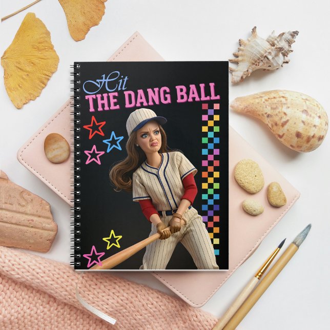 Hit The Dang Ball Funny Baseball Mom Doll Face Notebook (Creator Uploaded)