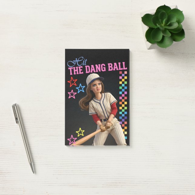 Hit The Dang Ball Funny Baseball Mom Doll Face Post-it Notes (Office)