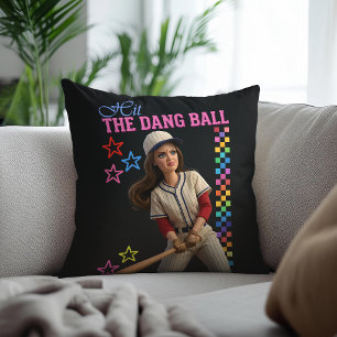 Hit The Dang Ball Funny Baseball Mom Doll Face Throw Pillow