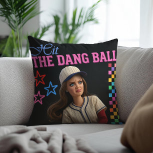 Hit The Dang Ball Funny Baseball Mom Doll Face Throw Pillow