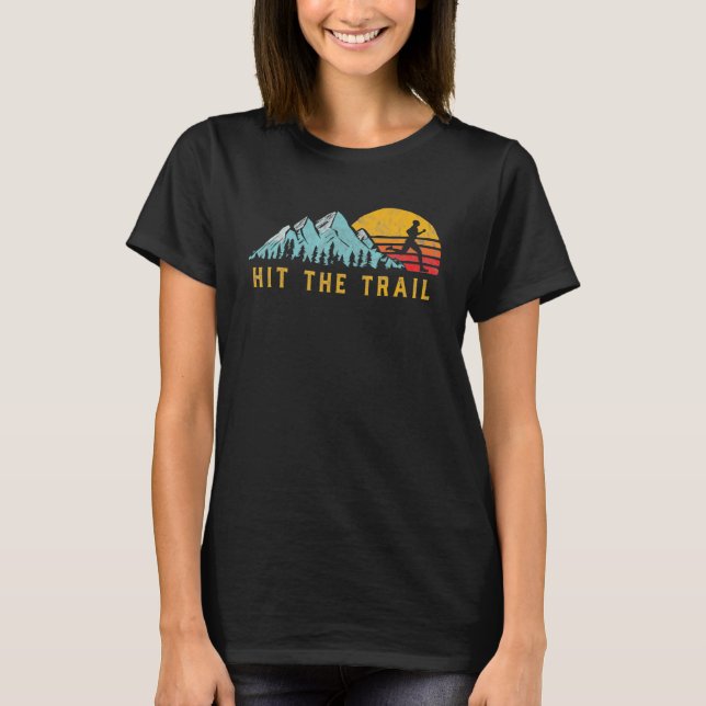 Hit The Trail Retro Summit Running Marathon Runner T-Shirt (Front)