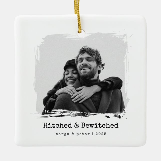 Hitched & Bewitched – Wedding Photo Ornament (Front)
