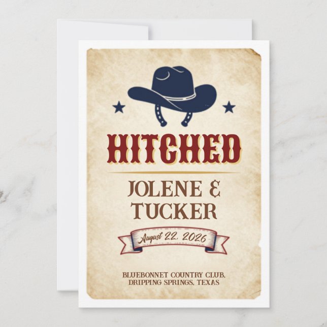 Hitched | Rustic Western Wedding Invite (Front)