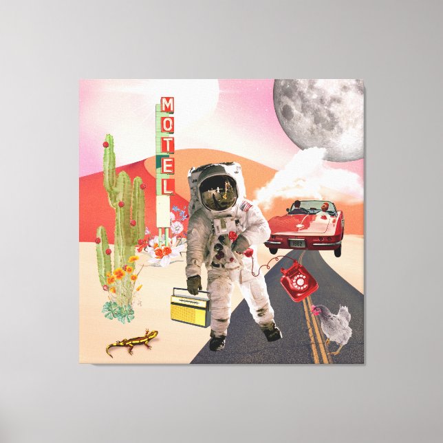 Hitchhiking Astronaut Surreal Collage toile Imprim (Recto)