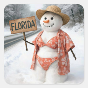 Hitchhiking Snow Lady With Florida Sign Square Sticker