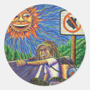 Hitchiking Hobo Classic Round Sticker