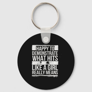 Hits Like A Girl Karate Power Message Keychain