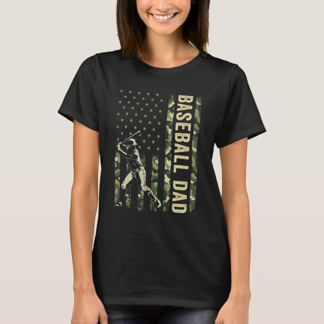 Hitter Baseball  Men Camo American Flag Baseball D T-Shirt (Front)