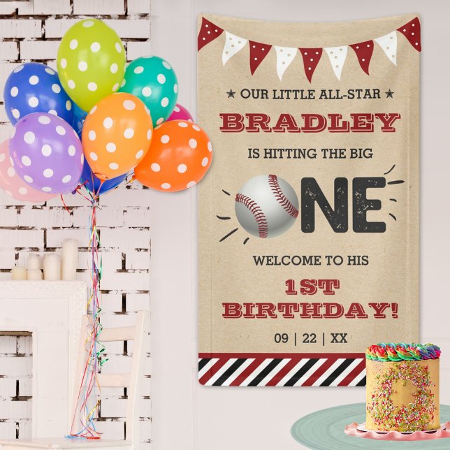 Hitting The Big One | Baseball 1st Birthday Banner (Creator Uploaded)