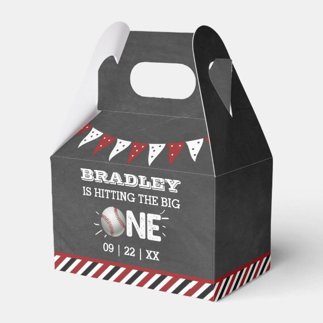 Hitting The Big One | Baseball 1st Birthday Favor Box (Front Side)