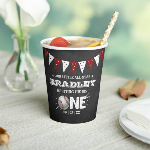 Hitting The Big One   Baseball 1st Birthday Paper Cups