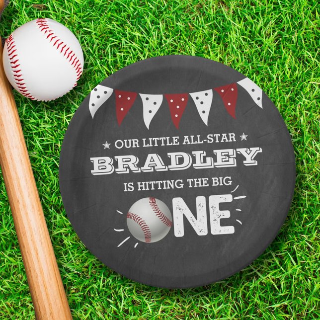 Hitting The Big One | Baseball 1st Birthday Paper Plate (Creator Uploaded)