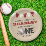 Hitting The Big One | Baseball 1st Birthday Paper Plate<br><div class="desc">Celebrate in style with these trendy 1st birthday party paper plates. The design is easy to personalize with your own wording and your family and friends will be thrilled when they see these fabulous party plates. Matching party items can be found in the collection.</div>