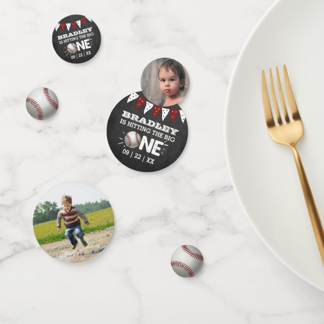 Hitting The Big One | Baseball 1st Birthday Photo Confetti (Group)