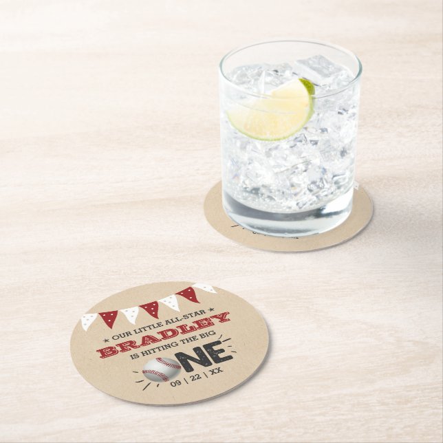 Hitting The Big One | Baseball 1st Birthday Round Paper Coaster (Insitu)