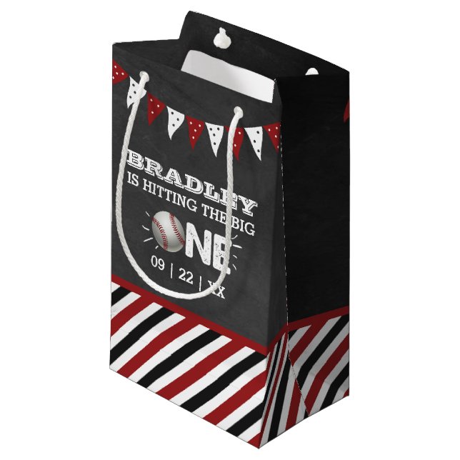 Hitting The Big One | Baseball 1st Birthday Small Gift Bag (Front Angled)