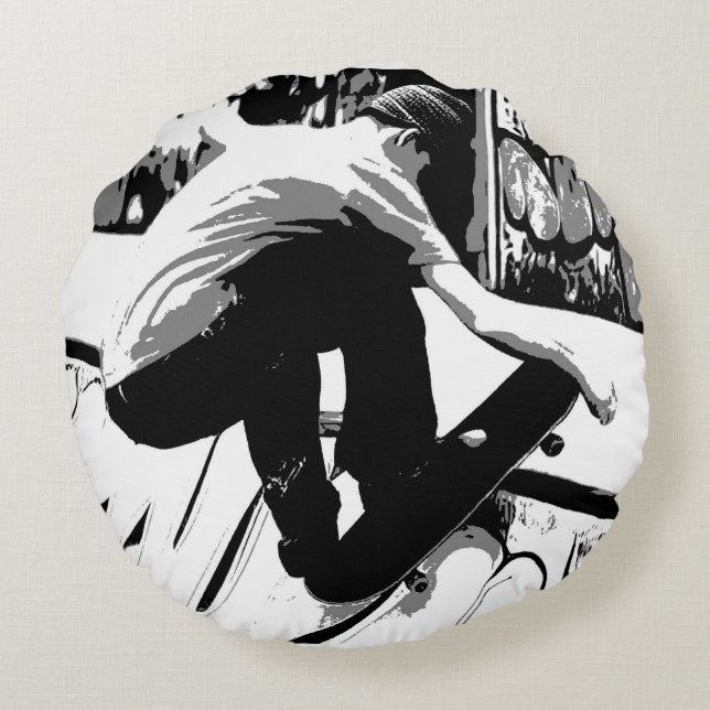 Hitting the Ramp - Skateboarder Round Pillow (Back)