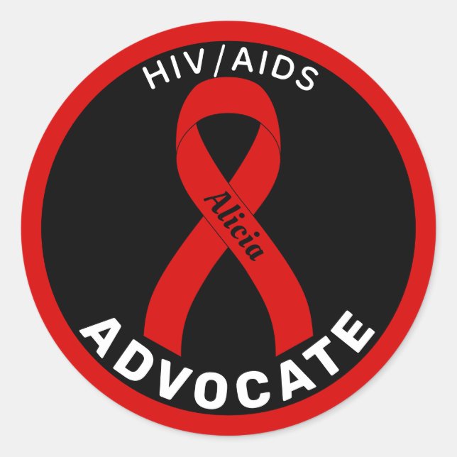 HIV/AIDS Advocate Ribbon Black Round Sticker (Front)
