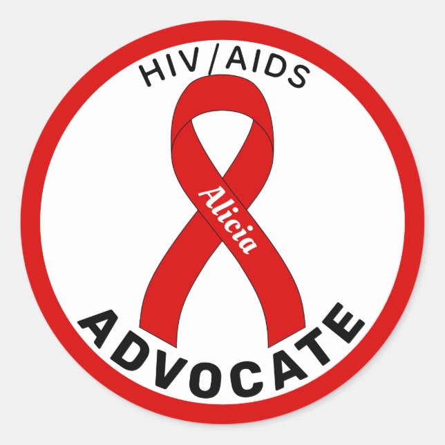 HIV/AIDS Advocate Ribbon White Round Sticker (Front)