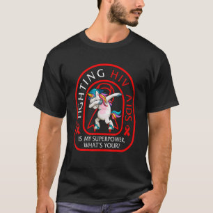 Hiv Aids Awareness Month Dabbing Unicorn Red Ribbo T-Shirt