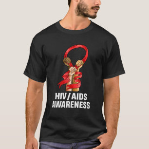HIV AIDS Awareness Month Red Ribbon Hand World Aid T-Shirt