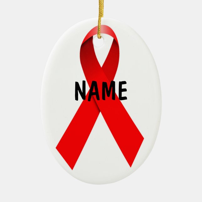 HIV AIDS Christmas Ribbon Ceramic Ornament (Front)