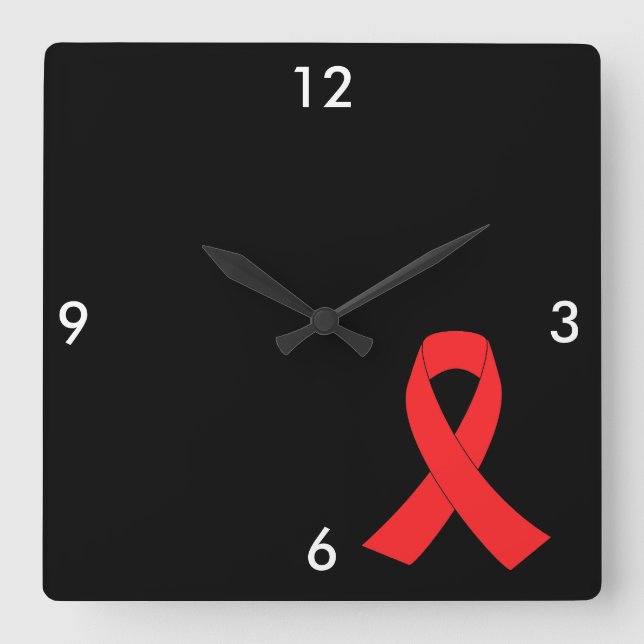 HIV AIDS Ribbon Cancer Awareness Square Wall Clock (Front)