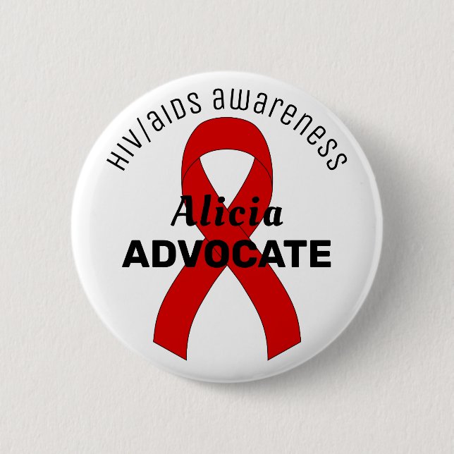HIV/AIDS  Ribbon White Button (Front)