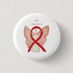 HIV Awareness Ribbon Angel Custom Art Pin