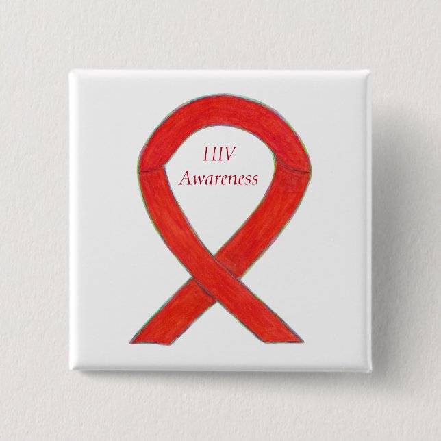 HIV Awareness Ribbon Custom Art Pin (Front)