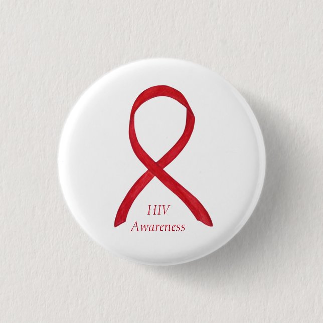 HIV Awareness Ribbon Custom Art Pin (Front)
