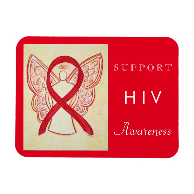 HIV Red Awareness Ribbon Angel Custom Gift Magnets (Horizontal)