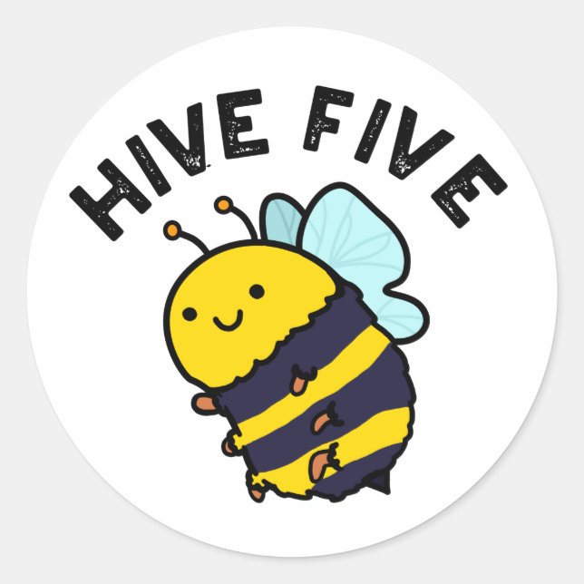 Hive Five Funny High Five Bee Pun  Classic Round Sticker (Front)