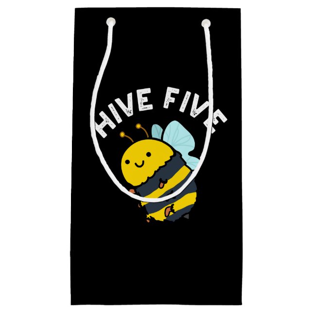 Hive Five Funny High Five Bee Pun Dark BG Small Gift Bag (Front)