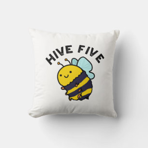 Hive Five Funny High Five Bee Pun Throw Pillow