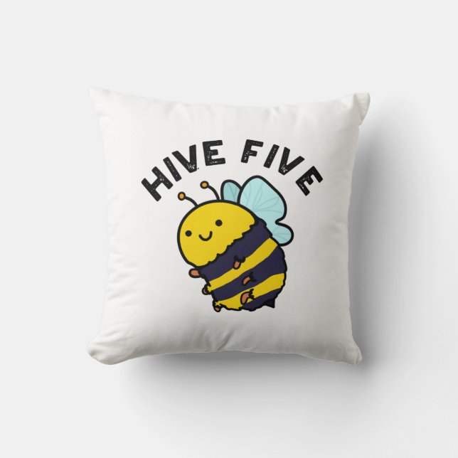 Hive Five Funny High Five Bee Pun  Throw Pillow (Front)