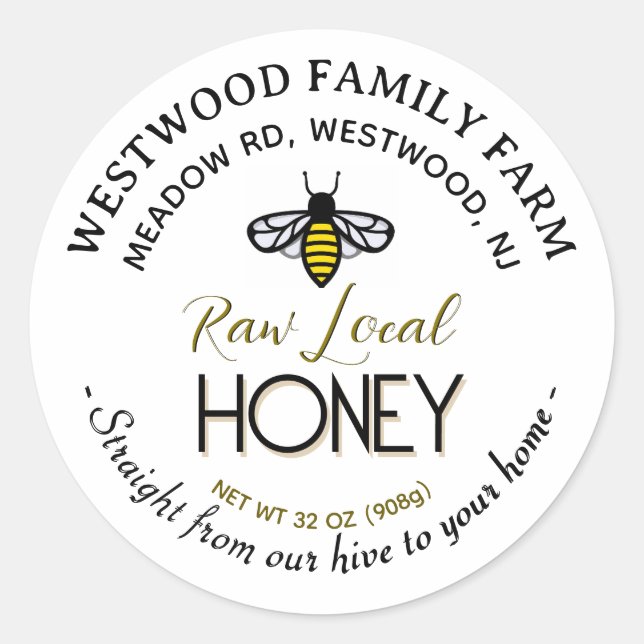 Hive to Home Honey Label with Bee (Front)
