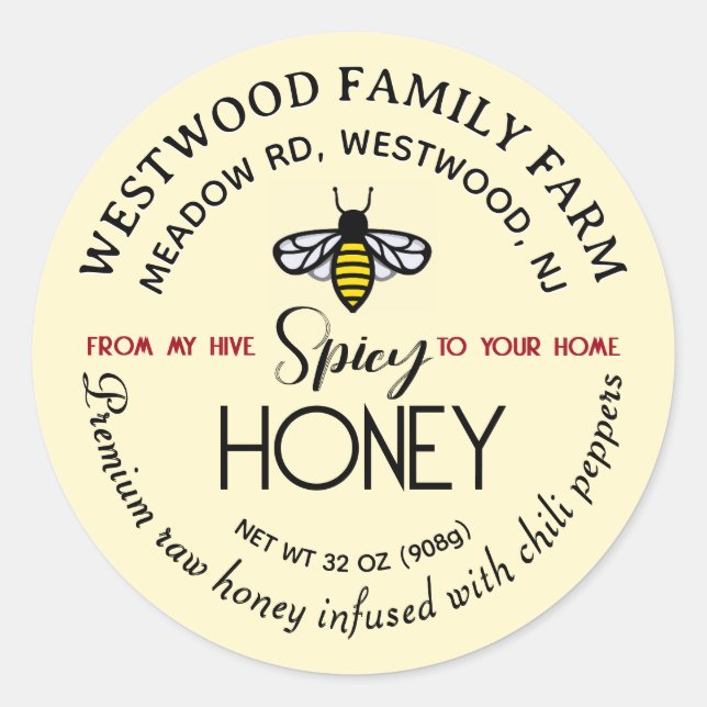 HIVER À LA MAISON Chaud Miel Étiquette Bee Spicy C (Devant)