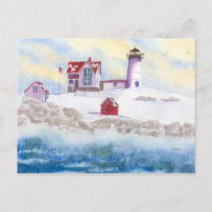 hiver à Nubble LIghthouse dans Maine Carte postale