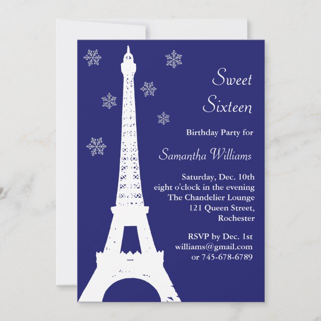 Hiver à Paris Anniversaire Invitation indigo (Devant)