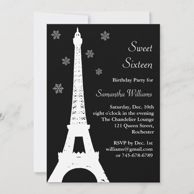 Hiver à Paris Anniversaire noir Invitation (Devant)