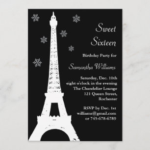 Hiver à Paris Anniversaire noir Invitation